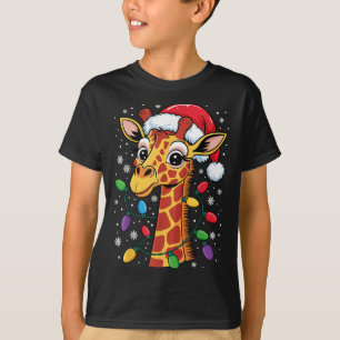Funny Retro Giraffe Lover Santa Hat Christmas Ligh T-Shirt