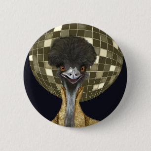Funny Retro Golden Disco Ball Emu Bird 6 Cm Round Badge