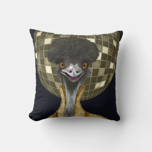 Funny Retro Golden Disco Ball Emu Bird Cushion