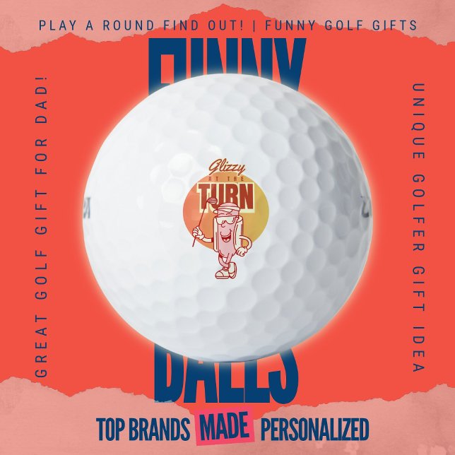 Funny Retro Golf Hotdog Mascot Glizzy At The Turn Balls (Custom Funny Golf Ball Gifts for Dad From Play A Round Find Out, “Glizzy at the turn”)
