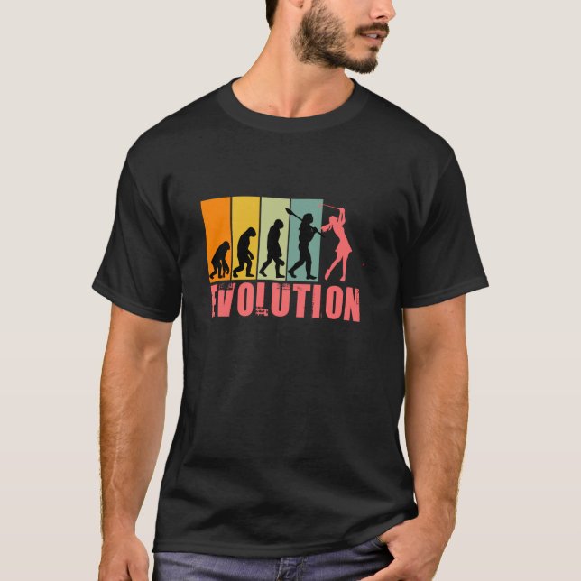 Funny Retro Golfing Evolution for Golf Girl T-Shirt (Front)
