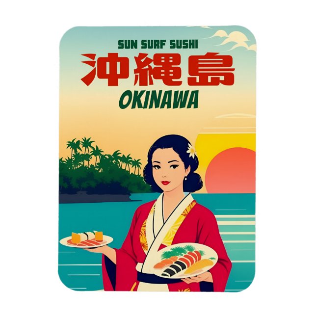 Funny Retro Graphic Okinawa Japan Sushi Humour Magnet (Vertical)