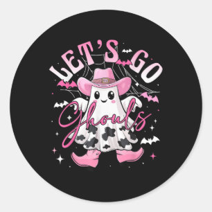 Funny Retro Halloween Let’s Go Ghouls Western Cowg Classic Round Sticker