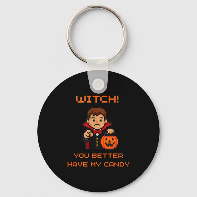 Funny Retro Halloween Trick Or Treat  Key Ring (Front)