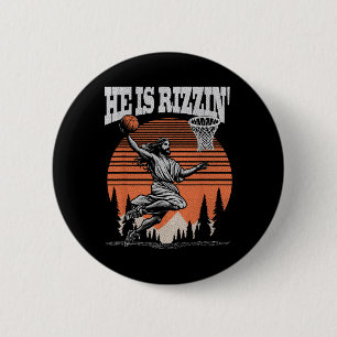 Funny Retro He Is Rizzin Christian Easter Playing  6 Cm Round Badge