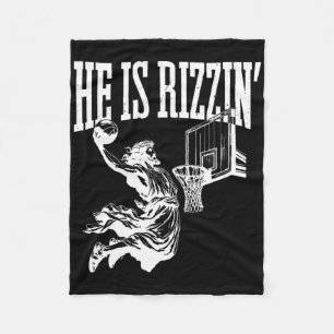 Funny Retro He Is Rizzin Christian Easter Playing  Fleece Blanket
