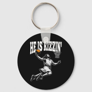 Funny Retro He Is Rizzin Christian Easter Playing  Key Ring