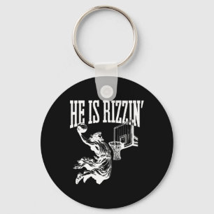 Funny Retro He Is Rizzin Christian Easter Playing  Key Ring