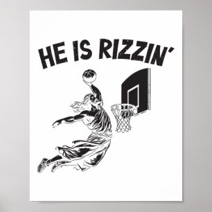 Funny Retro He Is Rizzin Christian Easter Playing Poster