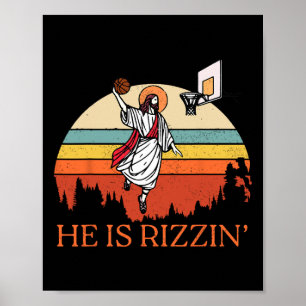 Funny Retro He Is Rizzin Christian Easter Playing  Poster