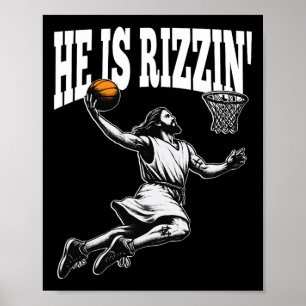 Funny Retro He Is Rizzin Christian Easter Playing  Poster