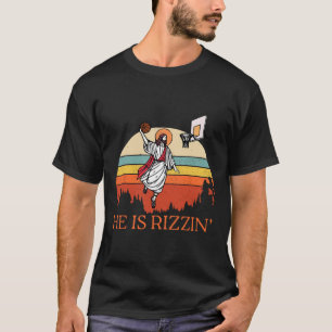 Funny Retro He Is Rizzin Christian Easter Playing T-Shirt