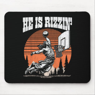 Funny Retro He Is Rizzin Christian Playing Sketll Mouse Pad