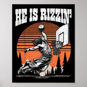 Funny Retro He Is Rizzin Christian Playing Sketll  Poster