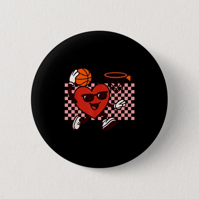 Funny Retro Heart Graphic Basketball Player Kids V 6 Cm Round Badge (Front)