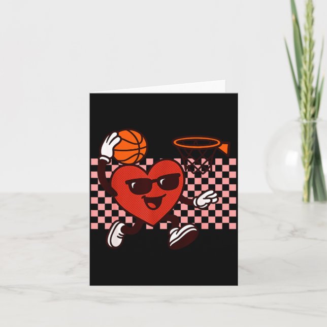 Funny Retro Heart Graphic Basketball Player Kids V Card (Front)
