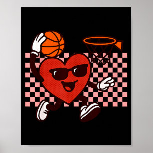 Funny Retro Heart Graphic Basketball Player Kids V Poster