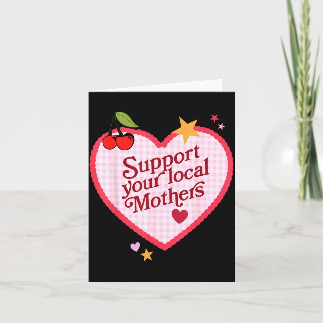 Funny Retro Heart Preppy Cherry Suprt Local Card (Front)