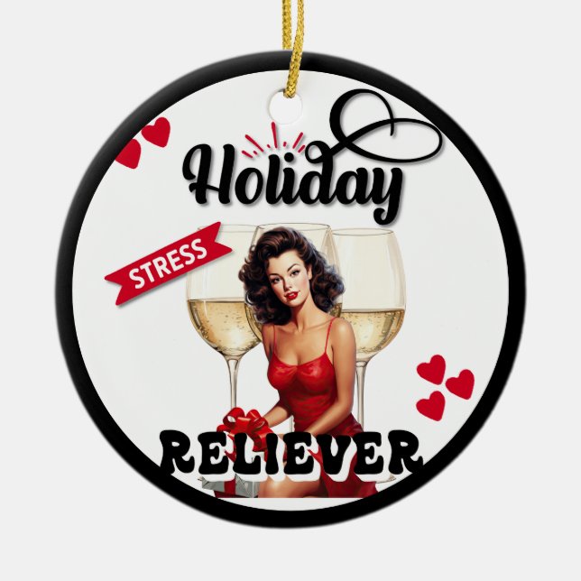 Funny Retro Holiday Stress Reliever Pinup Ceramic Tree Decoration (Front)