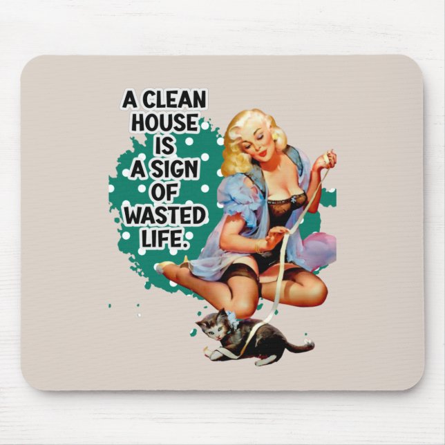 Funny Retro Housewife Humour Pin-up Art Mouse Pad (Front)