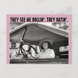 FUNNY RETRO HOUSEWIFE THEY SEE ME ROLLIN Postcards