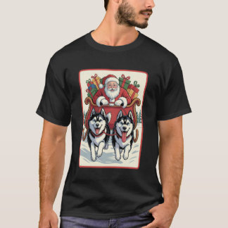 Funny Retro Husky Christmas Sled Team Santau2019s T-Shirt