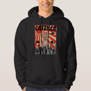 Funny Retro Japanese Catzilla Sphynx Cat Hoodie