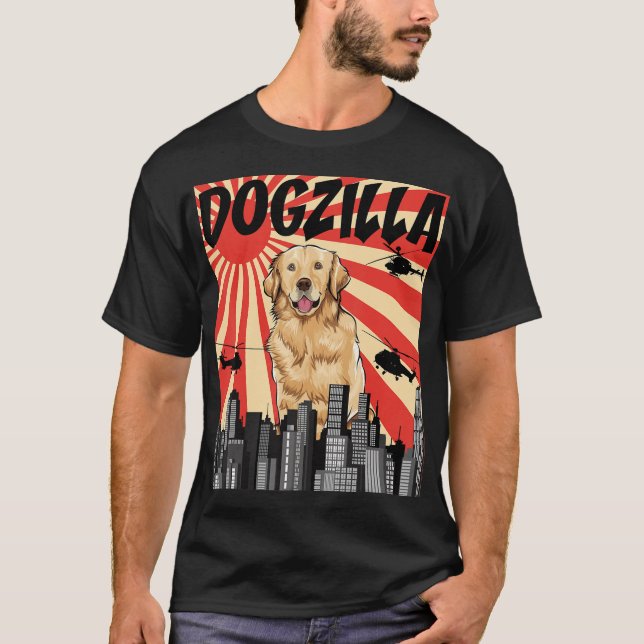 Funny Retro Japanese Dogzilla Golden Retriever Gif T-Shirt (Front)