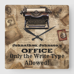 Funny Retro Man Cave Vintage Typewriter Wall Clock