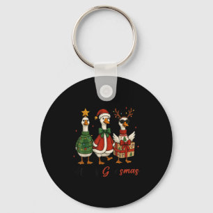 Funny Retro Merry Goosemas Christmas Silly Goose X Key Ring