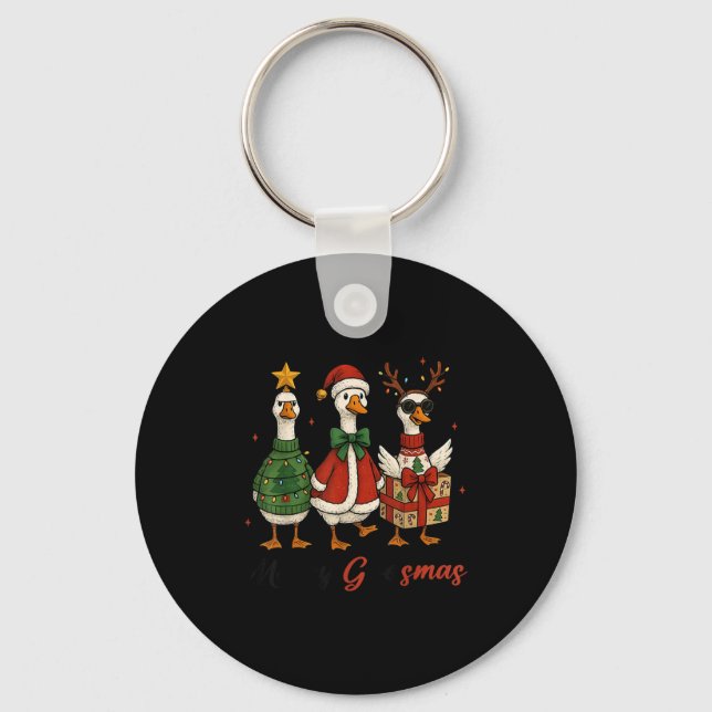 Funny Retro Merry Goosemas Christmas Silly Goose X Key Ring (Front)