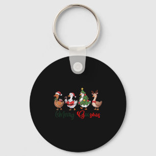 Funny Retro Merry Goosemas Christmas Silly Goose X Key Ring