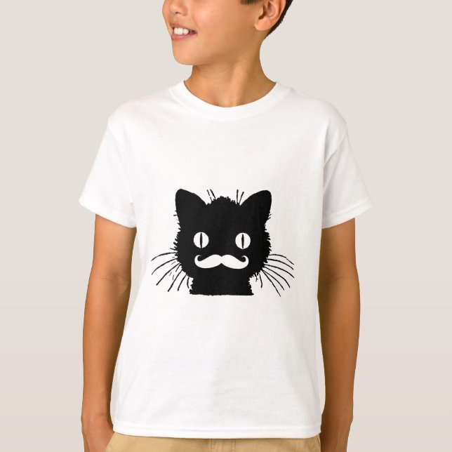 FUNNY RETRO MUSTACHE ON BLACK KITTY T-Shirt (Front)