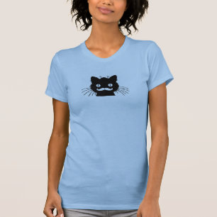 FUNNY RETRO MUSTACHE ON BLACK KITTY T-Shirt