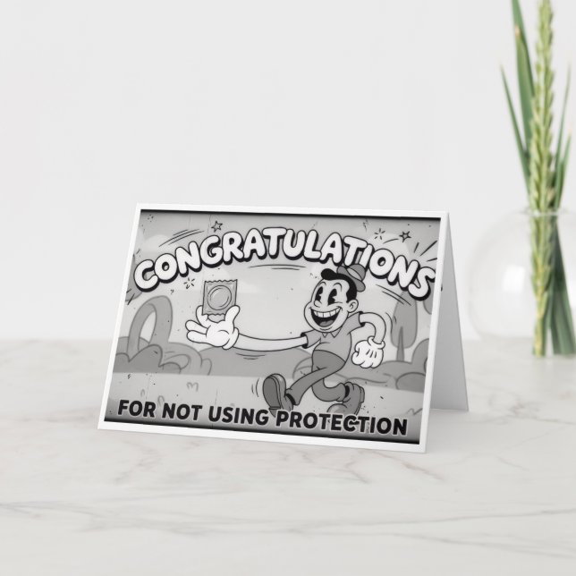 Funny Retro "Not Using Protection" Baby Card (Front)