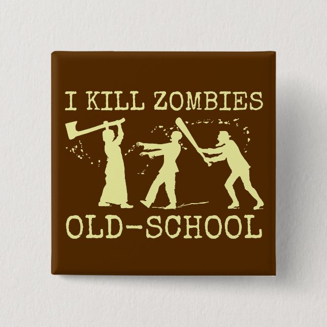 Funny Retro Old School Zombie Killer Hunter 15 Cm Square Badge (Front)