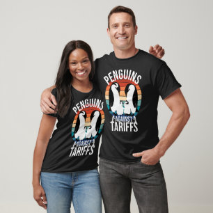 Funny Retro Penguins Against Tariffs Quote Animal T-Shirt