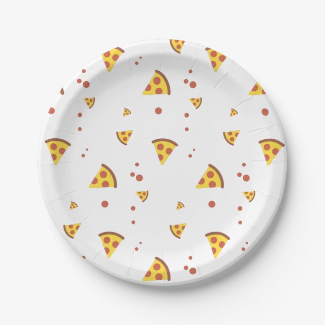 Funny Retro Pepperoni Pizza Minimalist Pattern Paper Plate (Front)
