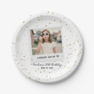 Funny Retro Photo 30th Thirty Birthday Gold Paper Plate