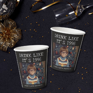 Funny Retro Photo Drink Like its 96 Adult Birthday Paper Cups