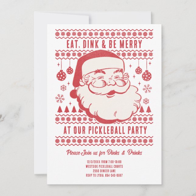 Funny Retro Pickleball Christmas Party Invitation (Front)