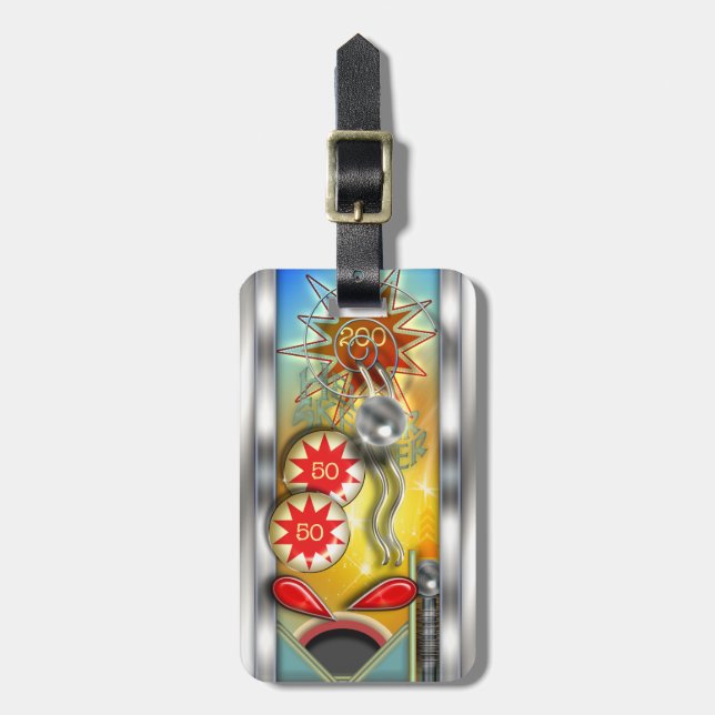 Funny Retro Pinball Machine Personalised Luggage Tag (Front Vertical)