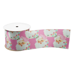 Funny Retro Pink Santa Claus Christmas gift Satin Ribbon