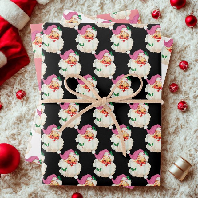 Funny Retro Pink Santa Claus Face Christmas gift Wrapping Paper Sheet (Creator Uploaded)