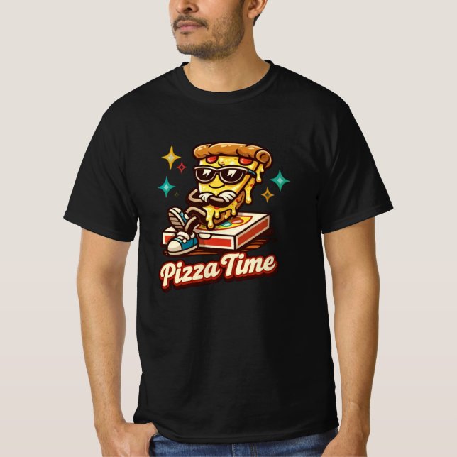 Funny Retro Pizza Time Shirt – Cute Cartoon Pizza  (Front)