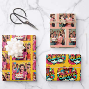 Funny Retro Pop Art Birthday Party Surprise Wrapping Paper Sheet