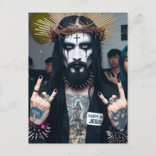 Funny Retro Punk Rock Gothic Party Jesus Postcard