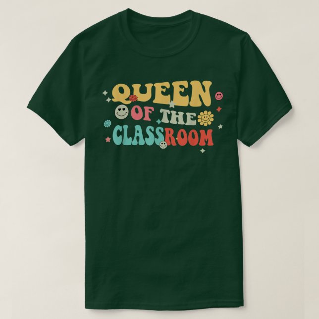 Funny Retro Queen Of The Classroom School Teacher  T-Shirt (Design Front)
