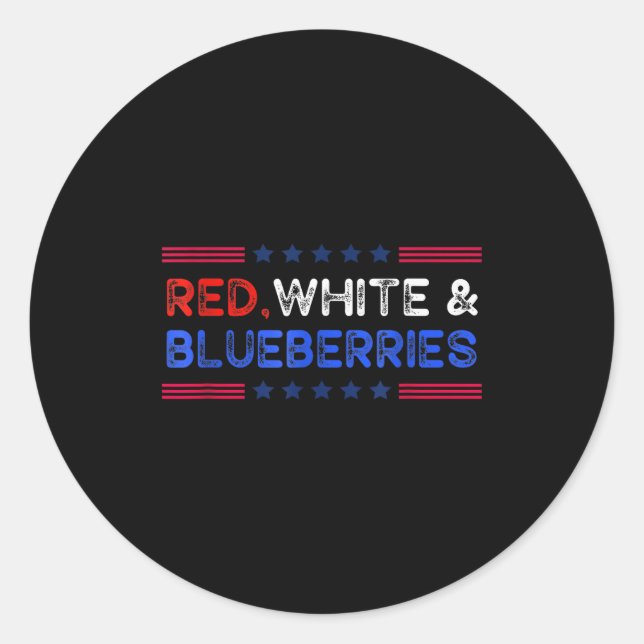 Funny Retro Red, White And Blueberries Patriot  Classic Round Sticker (Front)
