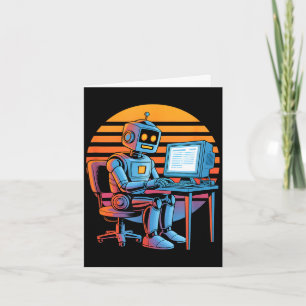 Funny retro robot coding computer screen Funny ret Card